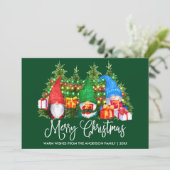 Cartes Pour Fêtes Annuelles Fun Calligraphie Joyeux Noël Gnomes Vert (Debout devant)