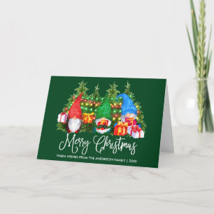 Cartes Pour Fêtes Annuelles Fun Calligraphie Joyeux Noël Gnomes Vert Plier