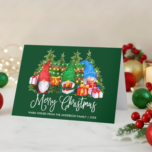 Cartes Pour Fêtes Annuelles Fun Calligraphie Joyeux Noël Gnomes Vert Plier