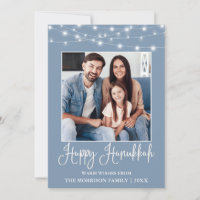 Fun Calligraphy String Lights Photo Blue Hanoukka