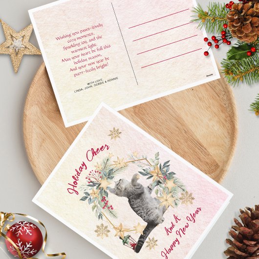 Cartes Pour Fêtes Annuelles Fun Chat Gold Snowflakes Joyeux Nouvel An Noël