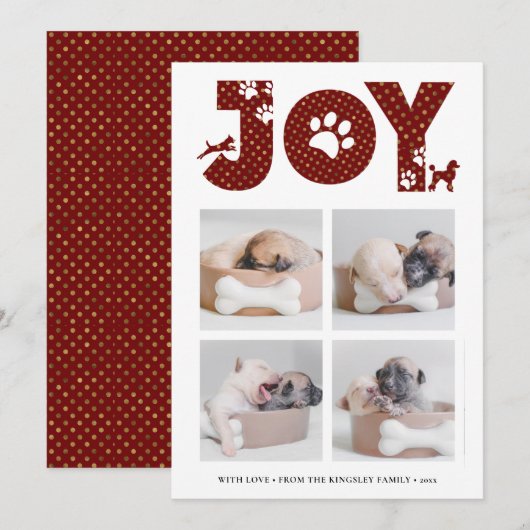 Cartes Pour Fêtes Annuelles Fun Chien Paw Script JOIE Moderne (Devant / Derrière)