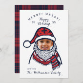 Cartes Pour Fêtes Annuelles Fun, Festive Red Plaid Santa Claus Caractère Photo (Devant / Derrière)