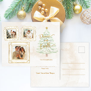 Cartes Pour Fêtes Annuelles Fun Gold Doodle Frame Peace on Earth 3-Photo