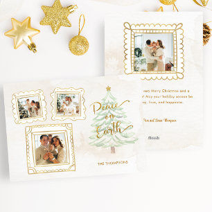 Cartes Pour Fêtes Annuelles Fun Gold Doodle Frame Peace on Earth 3-Photo