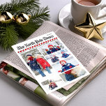 Cartes Pour Fêtes Annuelles Fun Joyeux Noël Photo Collage Journal<br><div class="desc">Ce design présente un joyeux Noël,  avec un collage photo,  et un pôle nord amusant,  avec 8 huit photos,  typographie,  une lettre d'information unique,  un Père Noël lunatique mignon,  un rouge et blanc,  des rayures de sucre de canne rayées,  une carte de voeux de vacances amusante</div>