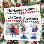Cartes Pour Fêtes Annuelles Fun Joyeux Noël Photo Collage Journal<br><div class="desc">Ce design présente un joyeux Noël,  avec un collage photo,  et un amusant pôle nord,  avec 6 six photos,  typographie,  une lettre d'information unique,  un mignon Père Noël lunatique,  un rouge et blanc,  des rayures de sucre de canne rayées,  une carte de voeux de vacances amusante</div>