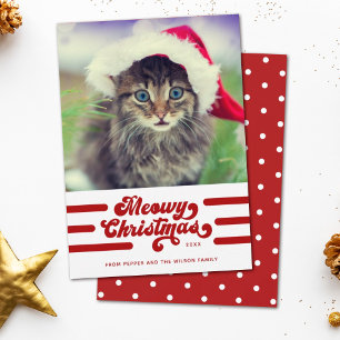 Cartes Pour Fêtes Annuelles Fun Moderne Meowy Typographie de Noël Photo