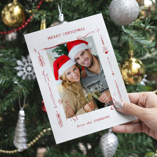 Cartes Pour Fêtes Annuelles Fun Quirky Red Doodle Christmas Photo Frame