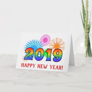 Cartes Pour Fêtes Annuelles Fun, Rainbow Colors 2019 + "HEUREUX NOUVEL AN !"