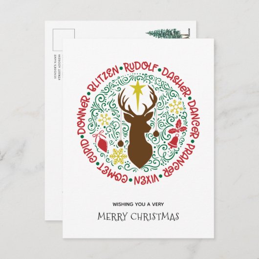 Cartes Pour Fêtes Annuelles Fun Red Script Père Noël Reinder Nom Noël (Devant / Derrière)