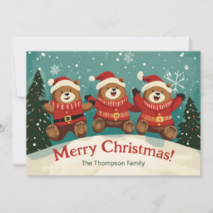 Cartes Pour Fêtes Annuelles Fun Retro Bears Christmas Flat Holiday Card