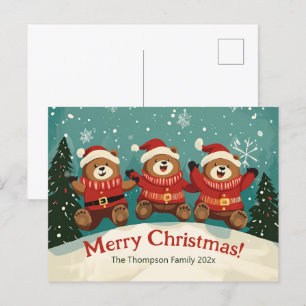 Cartes Pour Fêtes Annuelles Fun Retro Bears Christmas Holiday Postcard