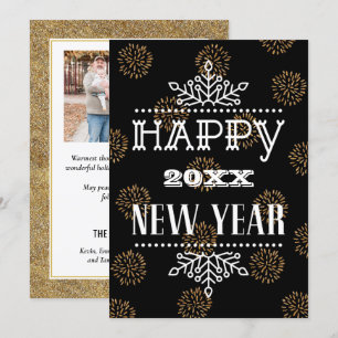 Cartes Pour Fêtes Annuelles Fun Script moderne Festive Gold Fireworks Photo