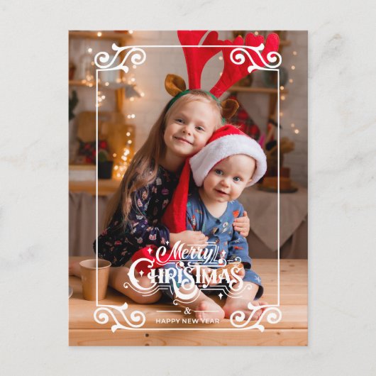 Cartes Pour Fêtes Annuelles Fun Tourbillonnant Noël Frontière Joyeux Noël Phot (Devant)
