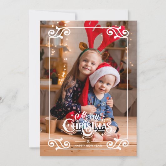 Cartes Pour Fêtes Annuelles Fun Tourbillonnant Noël Frontière Joyeux Noël Phot (Devant)