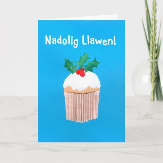 Cartes Pour Fêtes Annuelles Fun Welsh Language Christmas Card Cupcake, Holly (Devant)