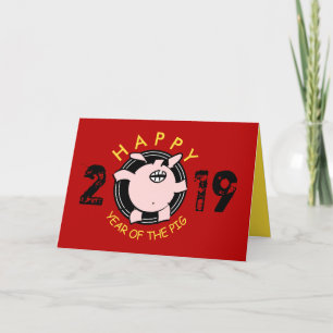 Cartes Pour Fêtes Annuelles Funky 5 Cartoon Pig personnalisé Année Zodiac Anni