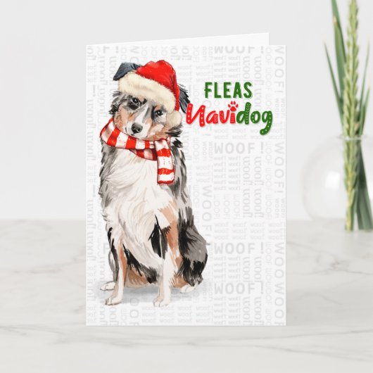 Cartes Pour Fêtes Annuelles Funky Australian Shepherd Chien Fleas Navidog (Devant)