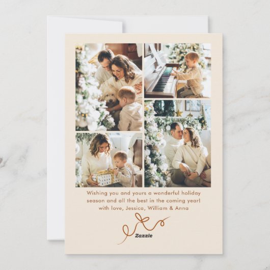 Cartes Pour Fêtes Annuelles Funky Christmas Boho Beige Bow Ribbon 5 Photo (Dos)