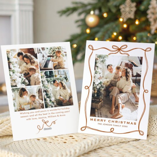 Cartes Pour Fêtes Annuelles Funky Christmas Boho Beige Bow Ribbon 5 Photo