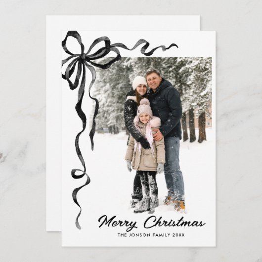 Cartes Pour Fêtes Annuelles Funky Christmas Boho Black Bow Ribbon 2 Photo (Devant / Derrière)