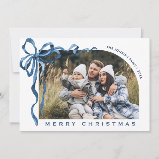 Cartes Pour Fêtes Annuelles Funky Christmas Boho Blue Bow Ribbon 4 Photo (Devant)