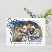Cartes Pour Fêtes Annuelles Funky Christmas Boho Blue Bow Ribbon 4 Photo (Debout devant)