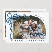 Cartes Pour Fêtes Annuelles Funky Christmas Boho Blue Bow Ribbon 6 Photo (Devant / Derrière)