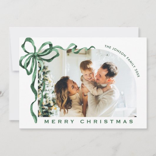 Cartes Pour Fêtes Annuelles Funky Christmas Boho Green Bow Ribbon 4 Photo (Devant)