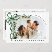 Cartes Pour Fêtes Annuelles Funky Christmas Boho Green Bow Ribbon 4 Photo (Devant / Derrière)