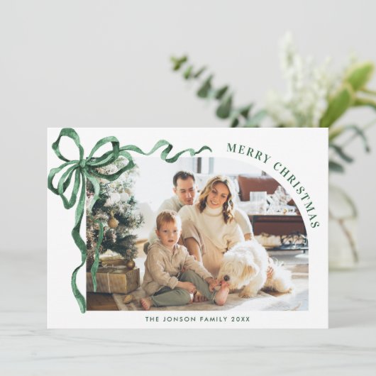 Cartes Pour Fêtes Annuelles Funky Christmas Boho Green Bow Ribbon 6 Photo (Debout devant)