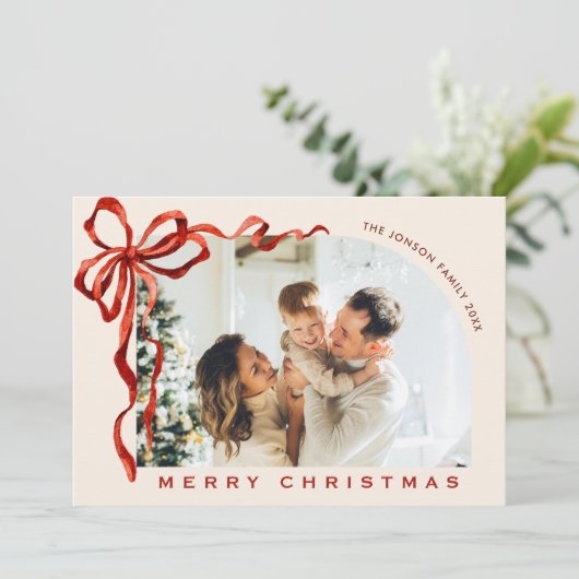 Cartes Pour Fêtes Annuelles Funky Christmas Boho Red Bow Ribbon 4 Photo (Debout devant)