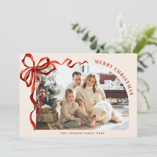 Cartes Pour Fêtes Annuelles Funky Christmas Boho Red Bow Ribbon 6 Photo (Debout devant)