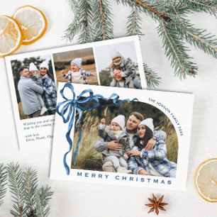 Cartes Pour Fêtes Annuelles Funky Christmas Boho Ruban Bleu Bow 4 Photo