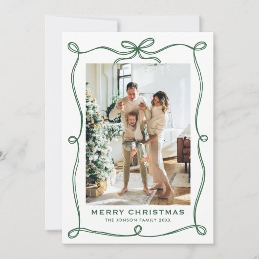 Cartes Pour Fêtes Annuelles Funky Christmas Sage Green Bow Ribbon 3 Photo (Devant)