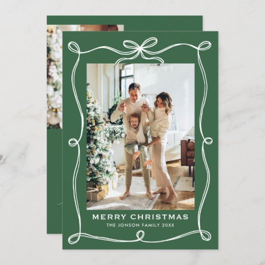 Cartes Pour Fêtes Annuelles Funky Christmas Sage Green Bow Ribbon 3 Photo (Devant / Derrière)