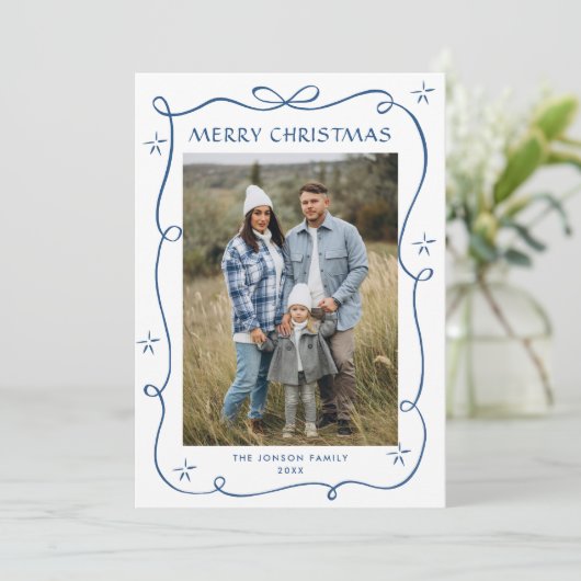 Cartes Pour Fêtes Annuelles Funky Dusty Blue Christmas Bow Ribbon 3 Photo (Debout devant)