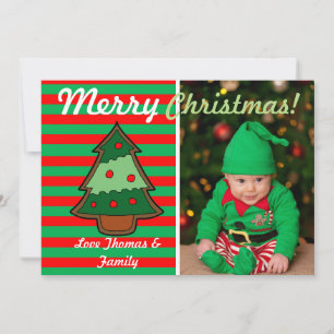 Cartes Pour Fêtes Annuelles Funky Festif Tree and Elf Stripes Photo personnali