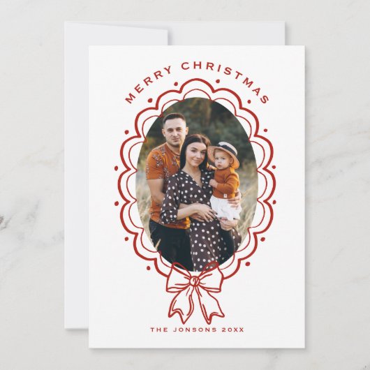 Cartes Pour Fêtes Annuelles Funky Hand Drawn Christmas Red Bow 5 Photo (Devant)