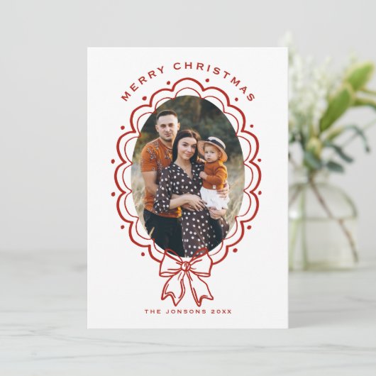 Cartes Pour Fêtes Annuelles Funky Hand Drawn Christmas Red Bow 5 Photo (Debout devant)