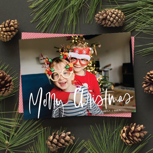 Cartes Pour Fêtes Annuelles Funky Modern White Calligraphy Script Photo