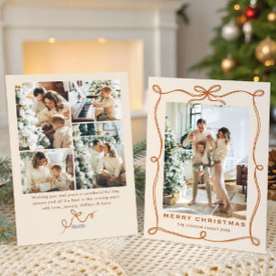 Cartes Pour Fêtes Annuelles Funky Noël Boho Beige Ruban à Nœud 5 Photo