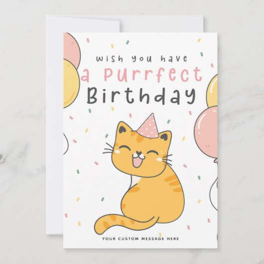 Cartes Pour Fêtes Annuelles Funky Purrfect Birthday Cat Card avec Ballons (Devant)