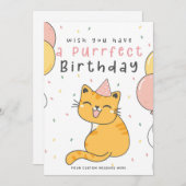 Cartes Pour Fêtes Annuelles Funky Purrfect Birthday Cat Card avec Ballons (Devant / Derrière)