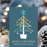 Cartes Pour Fêtes Annuelles Funky Retro Arbre de Noël Mid Century Moderne<br><div class="desc">Offrez à vos amis et à votre famille une carte de vacances amusante et originale du milieu du siècle cette année. Avec son arbre de Noël rétro et branché en bleu turquoise, orange, bronzé, or et blanc, sur un arrière - plan bleu, il est sûr d'être aimé de tous ceux...</div>