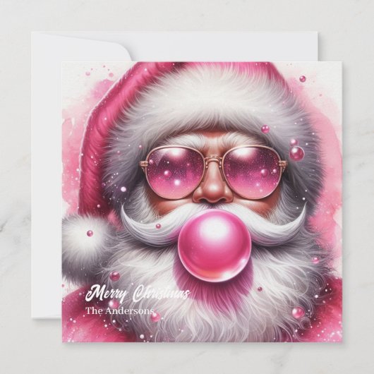Cartes Pour Fêtes Annuelles Funky rose Santa Claus soufflant bulle rose gomme (Devant)
