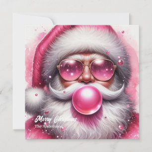Cartes Pour Fêtes Annuelles Funky rose Santa Claus soufflant bulle rose gomme