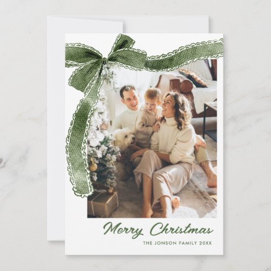 Cartes Pour Fêtes Annuelles Funky Sage Green Christmas Bow Ribbon 2 Photo (Devant)