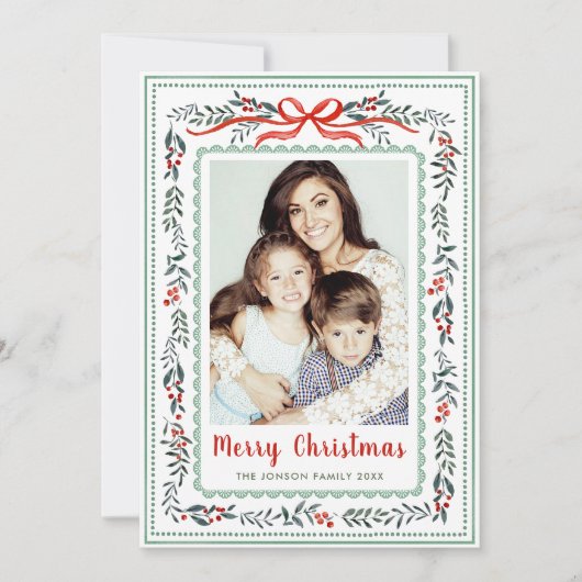 Cartes Pour Fêtes Annuelles Funky Sage Green Christmas Bow Ribbon 2 Photo (Devant)